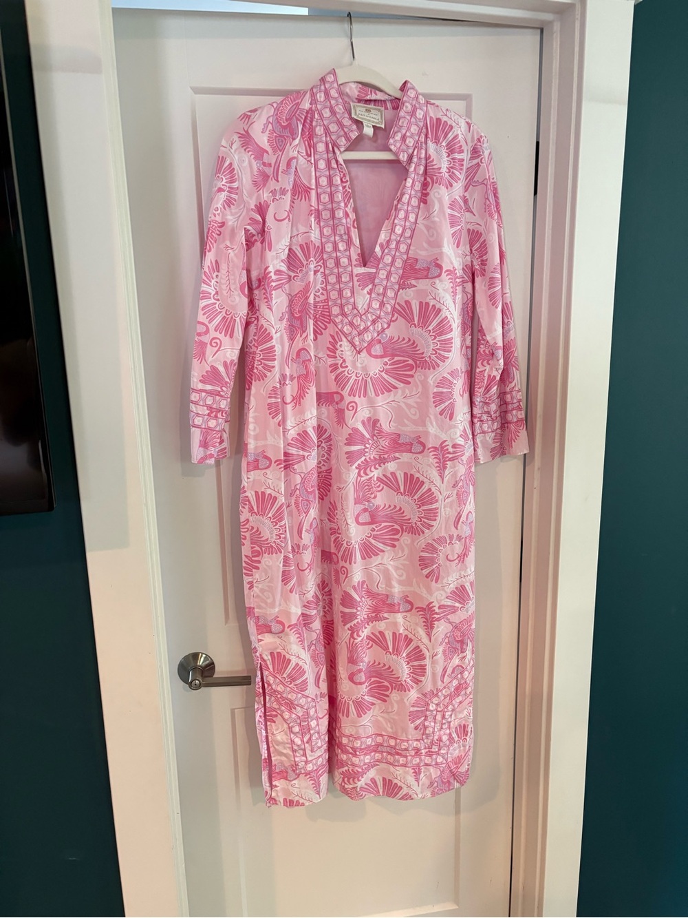 Ck Bradley Pink Printed Maxi Tunic Dress - Relaxed V-Neck